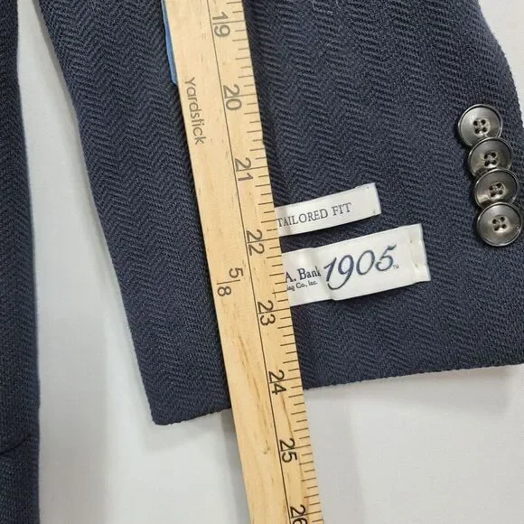 JoS A Bank Sport Coat Mens 42R 42‎ Midnight Blue Herringbone Tailored Fit 1905